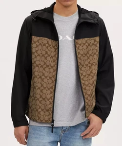 Coach Men's Khaki/Black Signature Full Zip Windbreaker (CO805) - Size XL - NWT - Picture 1 of 4