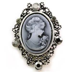 Gray Cameo Brooch Pin Charm Classic Antique Silver Tone Women Fashion Jewelry i3 - Picture 1 of 1