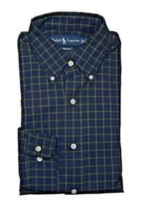 $145 Polo Ralph Lauren Men Custom Fit Dress Shirt Plaid Purple Green Black 17 32 - Picture 1 of 4