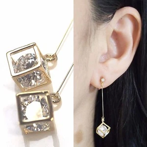 Pendientes colgantes con clip invisible de cristal circonio cúbico de oro circonio - Imagen 1 de 8