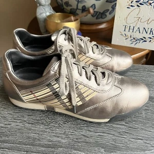 Burberry Metallic Leather Check Leather trim Lace Ip Sneakers EU38 US8 UK5 - Picture 1 of 14