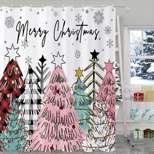 NEW PKG Christmas Trees Shower Curtain Waterproof Fabric w hooks 70x70 - Picture 1 of 6