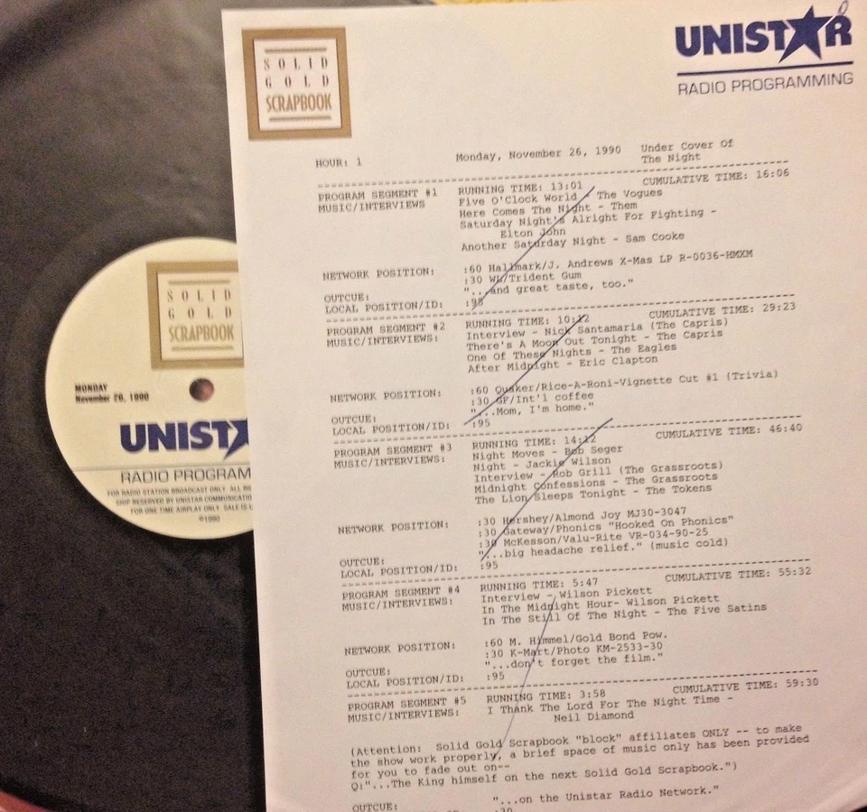 RADIO SHOW: 11/26/90 NIGHT! ERIC CLAPTON,THEM, EAGLES, BOB SEGER, NEIL DIAMOND - Image 1 of 1