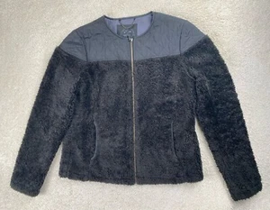 PrAna Jacket Women's Large Zip Up Black Teddy Fuzzy Fleece Quilted - Picture 1 of 12