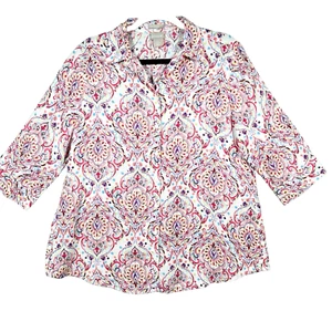 Chico's No-Iron Linen Tunic Petite Size 1 (US 8) Colorful Medallion Asian EUC - Picture 1 of 12