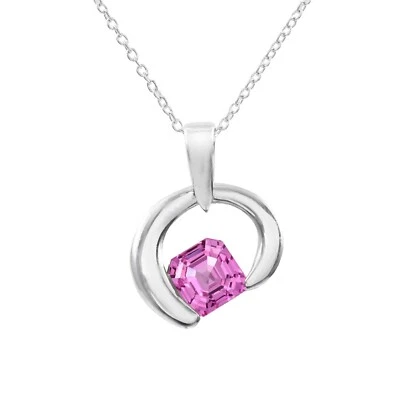Fantastico Ceylon Zaffiro Rosa Taglio Asscher 925 Ciondolo Argento Gemma 9x9 - Immagine 1 di 4