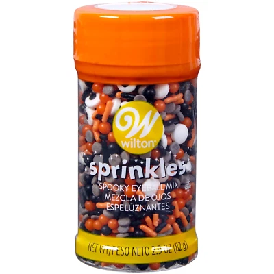 Wilton Halloween sprinkles 2.5 oz  orange blk gray spooky eyeball cookie decor - Image 1 of 2