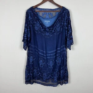 Soft Surroundings Tunic Top Womens Large Blue Silk Tessa Embroidered Fairycore L - Picture 1 of 10