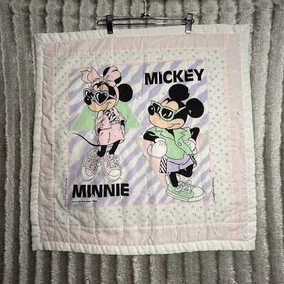Vintage baby blanket Mickey minnie Mouse Quilted 26x26 Multicolor - Image 1 of 4