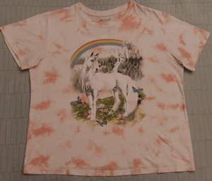 Unisex Lg Mighty Fine Pink Tye Dye Graphic Unicorn Castle T Shirt - Picture 1 of 6