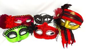 Masquerade Mardi Gras Masks Lot Of 5 Glitter Sequins Feathers Rhinestones
