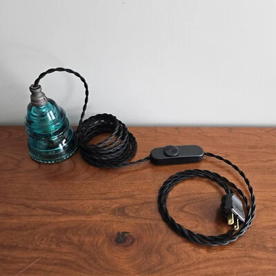 Glass Insulator Hanging Pendant Light with Wall Plug and Dimmer Switch. - Image 1 of 4