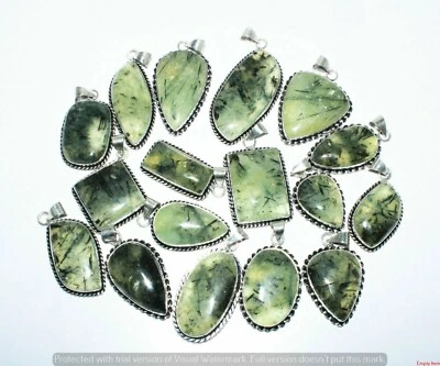 Lote de 10 colgantes de lujo enchapados en plata de ley 925 con piedras preciosas de prehnita natural Foto 1 de 3