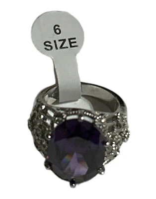 Hermoso anillo púrpura/circonita cúbica chapado en rodio sobre plata esterlina 925 para mujer talla 6 Foto 1 de 4