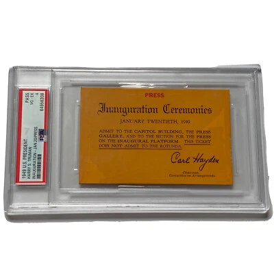 Boleto de plataforma inaugural de prensa de inauguración del presidente Harry S. Truman 1949 PSA Foto 1 de 4