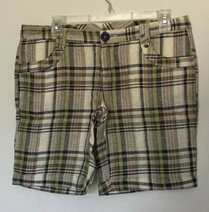 WOMENS OLIVE GREEN WHITE BEIGE BLUE PLAID BERMUDA SHORTS SIZE LARGE NEW NO TAG - Picture 1 of 5