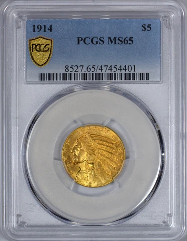 1914 $5.00 Indian PCGS MS65- Very Nice Gem Half Eagle - PCGS Pop 36/3 - Rare! Cover