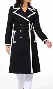 Kathy Ireland Gabrielle Black Double Breasted Trench Coat Floral Eyelet Sz XL - Picture 1 of 22
