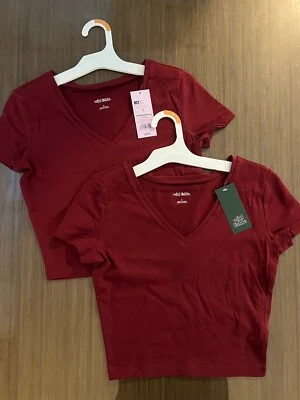 LOT OF 2 - Wild Fable Short Sleeve V-Neck Crop T-Shirt Berry Maroon NWT - S - Image 1 of 4