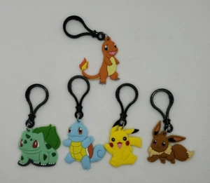 Pokemon Keychains Backpack Clip Double Sided Rubber Lot Of 5 NEW Eevee Pikachu - Picture 1 of 2