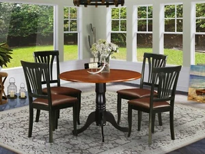 5pc dinette set 42" round drop leaf kitchen table + 4 padded chairs cherry black - Picture 1 of 12