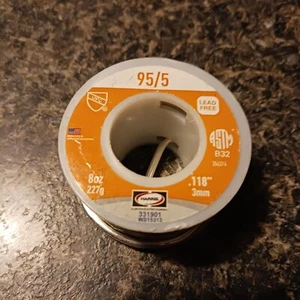Harris 331901 WS15313 95-5 Lead Free Wire Solder .118"/3mm USA 8 OZ. - Picture 1 of 3