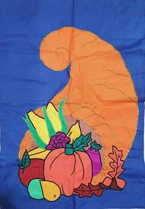 Thanksgiving Cornucopia Fall Autumn Theme LARGE Home Garden Embroidered Flag - Picture 1 of 8