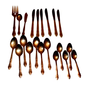 Gold Stainless Flatware 21 Pieces Shiny & Bright Holiday Weddings Crafts China - Picture 1 of 2