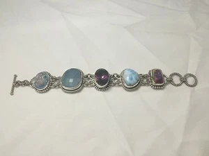 Italian DRUZY BRACELET .925 Sterling Silver, Mystic Topaz, Larimar, Gem Stones - Picture 1 of 11