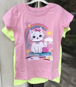 2 pk Girls 5T Childrens Place T-Shirts Preschool Princess NWT Pink/NeonYellow 05 - Picture 1 of 5