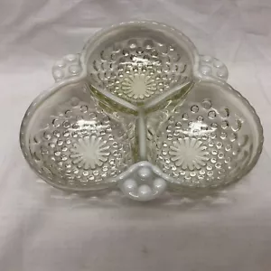 Glass Hobnail 3 Compartment Bowl Candy Nut Relish Dish VINTAGE - Picture 1 of 6