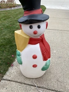 Vintage Snowman w/ Broom & Mittens Blow Mold Approx 42” WORKS - Picture 1 of 7