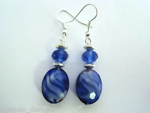 FACETED CRYSTAL GLASS OVAL MILLEFIORI Earrings Xmas Gift Blue Purple Red Green - Picture 1 of 15