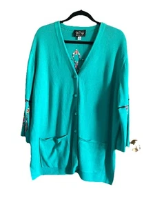Bob Mackie Cardigan Womens Sweater 1X Green Embroidered Dream Catcher Button - Picture 1 of 6