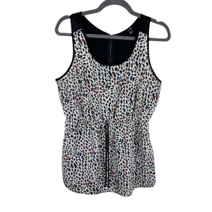 Blusa Forever 21 XXI Colorida Estampado de Leopardo Espalda Corredora Cuello Redondo Sin Mangas L - Imagen 1 de 6