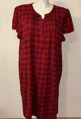 Red Plaid Short Sleeve Nightgown 4X Recycled Polyester Blend Cozy Soft - Image 1 of 4