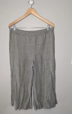 FLAX Women's Sz Medium Linen Wide Leg Cropped Pants Elastic Waist Green - Image 1 of 3