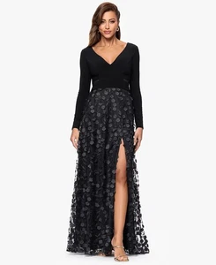 Xscape 3279X Long Sleeve V-Neck Dress Sz 16 Black $199 - Picture 1 of 2