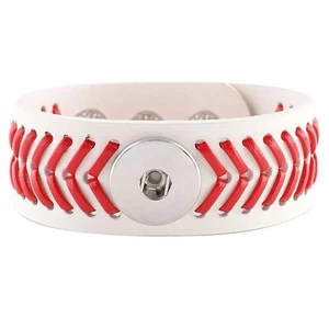 Real Leather Baseball Snap Jewelry Ginger Charm 8.5" Bracelet Fits 18-20MM Snaps - Picture 1 of 10