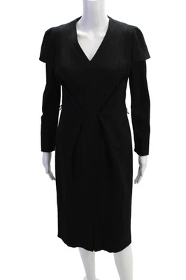 Escada Womens Long Sleeves V Neck Mid Calf Pencil Skirt Black Wool Size Small - Image 1 of 4