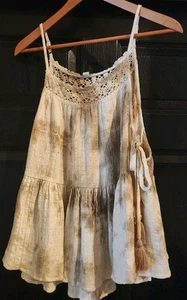 Aerie Boho Babydoll Tie Dye Tank Top Lace Crochet Side Tassel Tie Linen Sz Large - Picture 1 of 8
