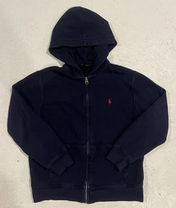 Polo Ralph Lauren Hoodie Youth M 10-12 Navy Blue Full Zip Cotton Pony - Picture 1 of 8