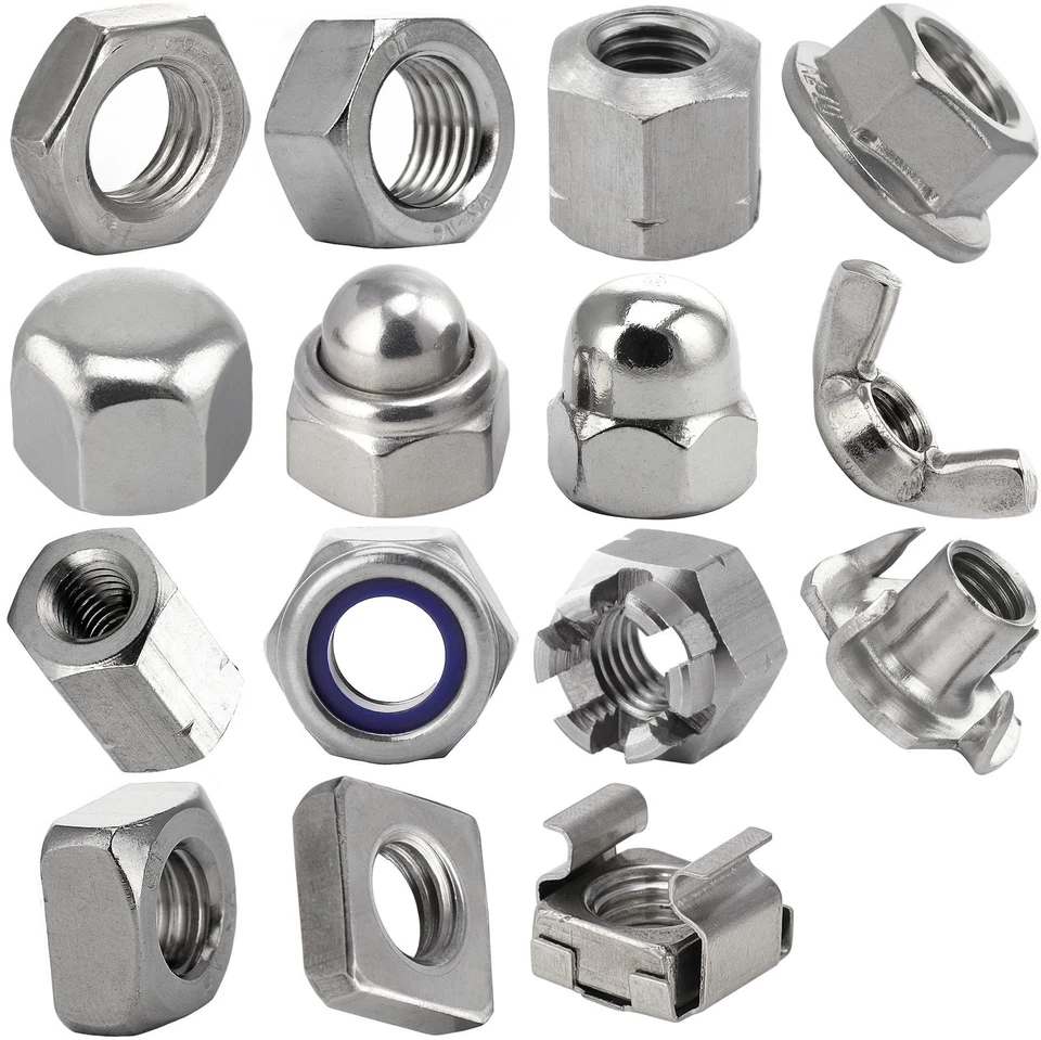 Sechskantmuttern Edelstahl A2 VA Vierkantmuttern Hutmutter Flansch Flügelmuttern - Bild 1 von 1