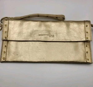 KENNETH COLE NY Gold Metallic Studded Clutch Wallet Wristlet - Picture 1 of 7