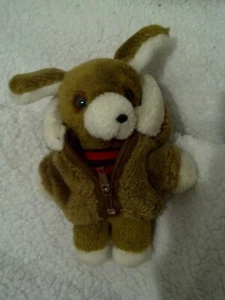 Vintage AVON Brown Puppy Dog Hooded Zipper Jacket Plush Toy 5" - Picture 1 of 4
