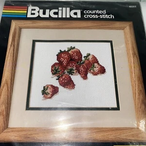 VTG Bucilla Strawberry Fruit Counted Cross Stitch Kit Strawberries 40262 Sealed - Picture 1 of 7