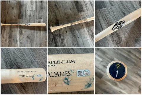 Willy Adames Tampa Bay Rays Game Used Cracked Bat Excellent Use Brewers MLB HOLO Cover
