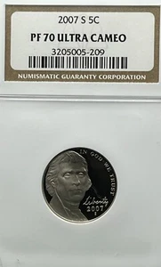 2007-S Jefferson Nickel 5C NGC PF 70 Ultra Cameo - Bild 1 von 4