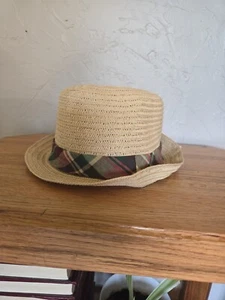 VTG POLO RALPH LAUREN Brown/Red/green Plaid STRAW FEDORA HAT S/M - Picture 1 of 10