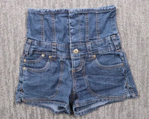 Pantalones cortos de mezclilla marca Y2K para mujer 3 cintura ultra alta lavado oscuro a la moda lindos - Imagen 1 de 6